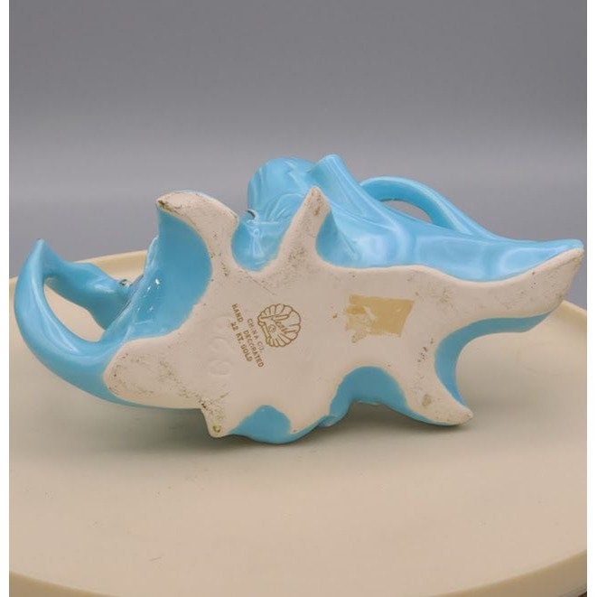 Vintage Pearl 24K Gold Painted Blue Floral Planter