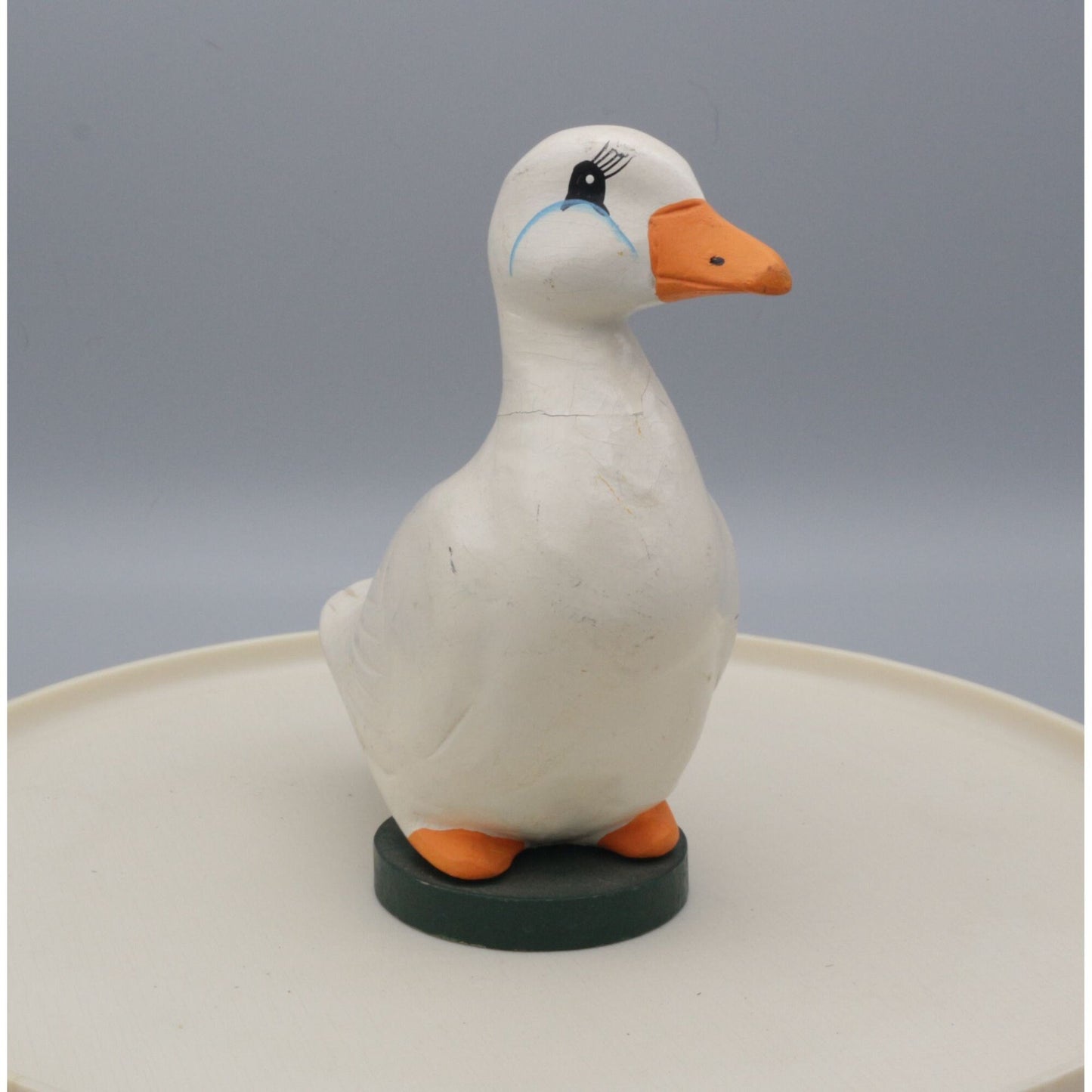 Vintage Wooden Hand Painted White Pekin Duck Figurine