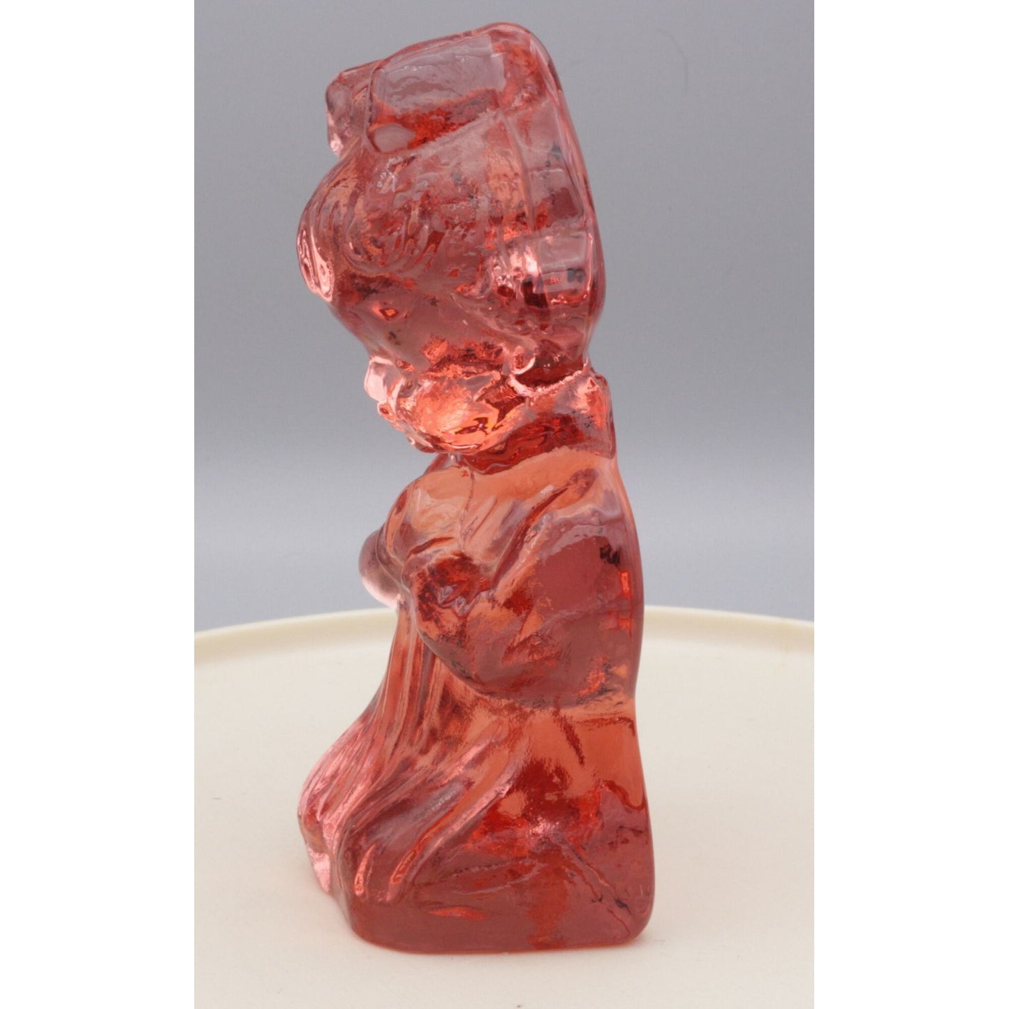 Vintage Pink Glass Praying Child Figurine