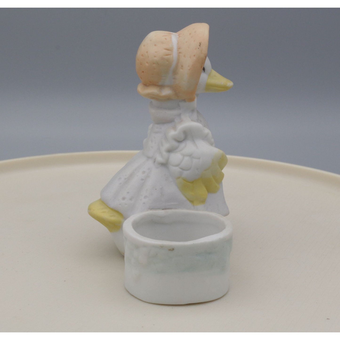 Vintage Bisque Ceramic Duck in Bonnet Votive Candle Holder
