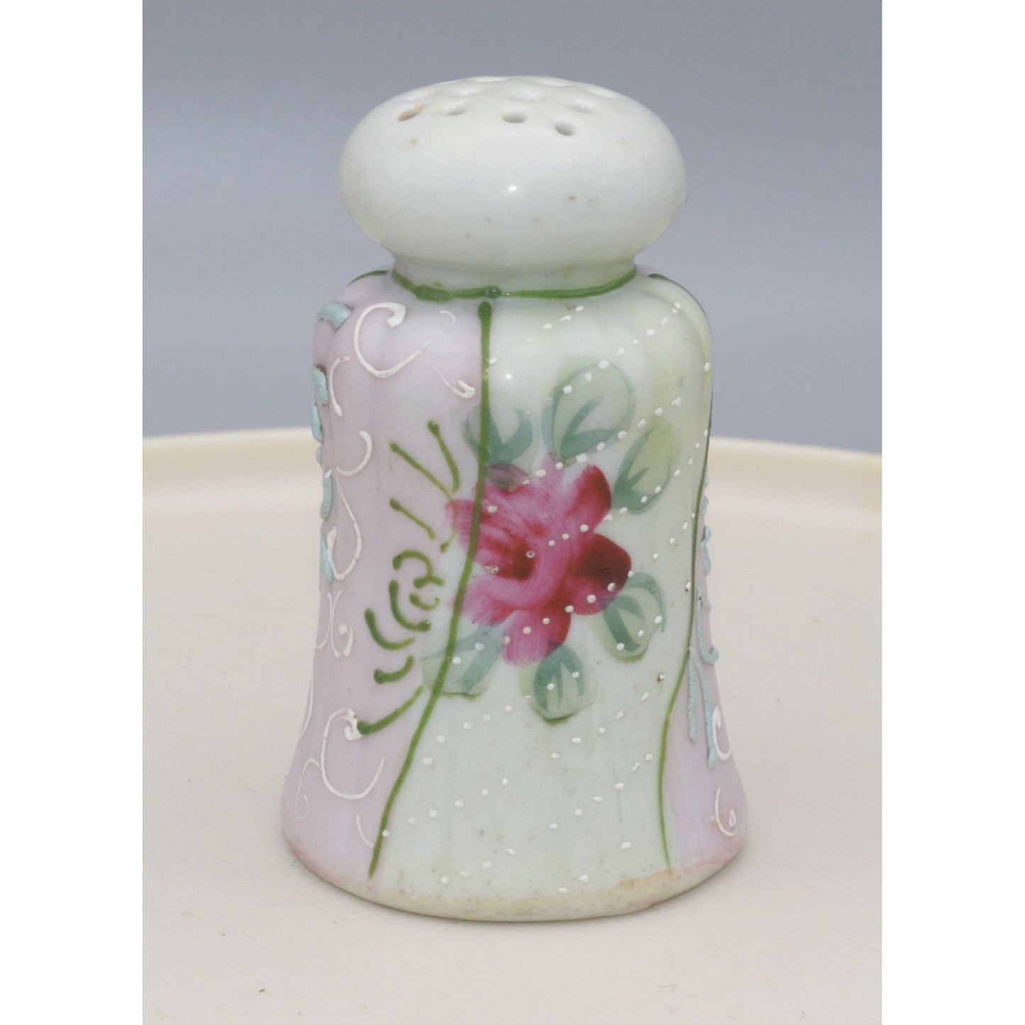 Vintage Hand Painted Ceramic Floral Pink and Green Shaker Japan