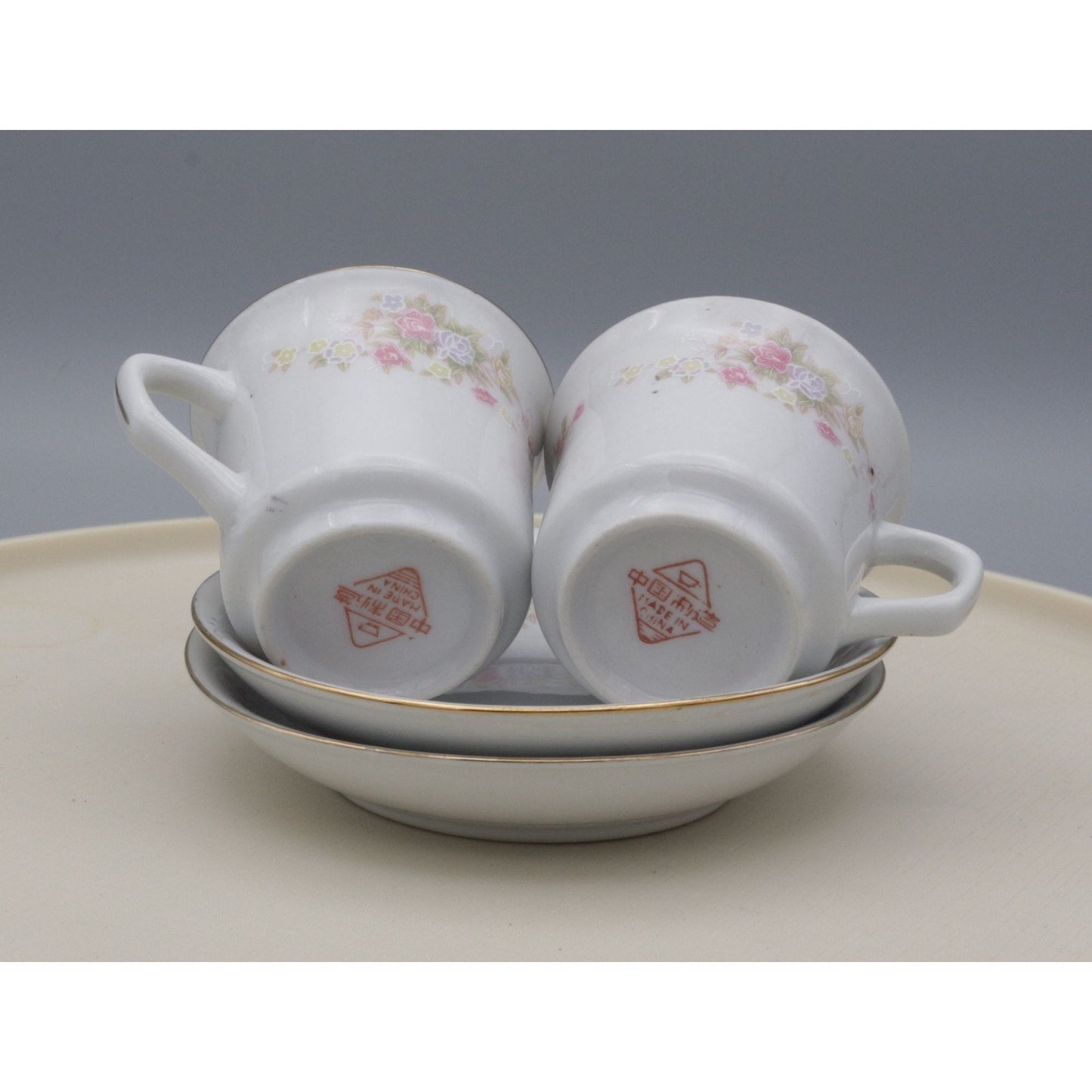 Vintage Floral Teacups on Saucers Porcelain China Set of 2