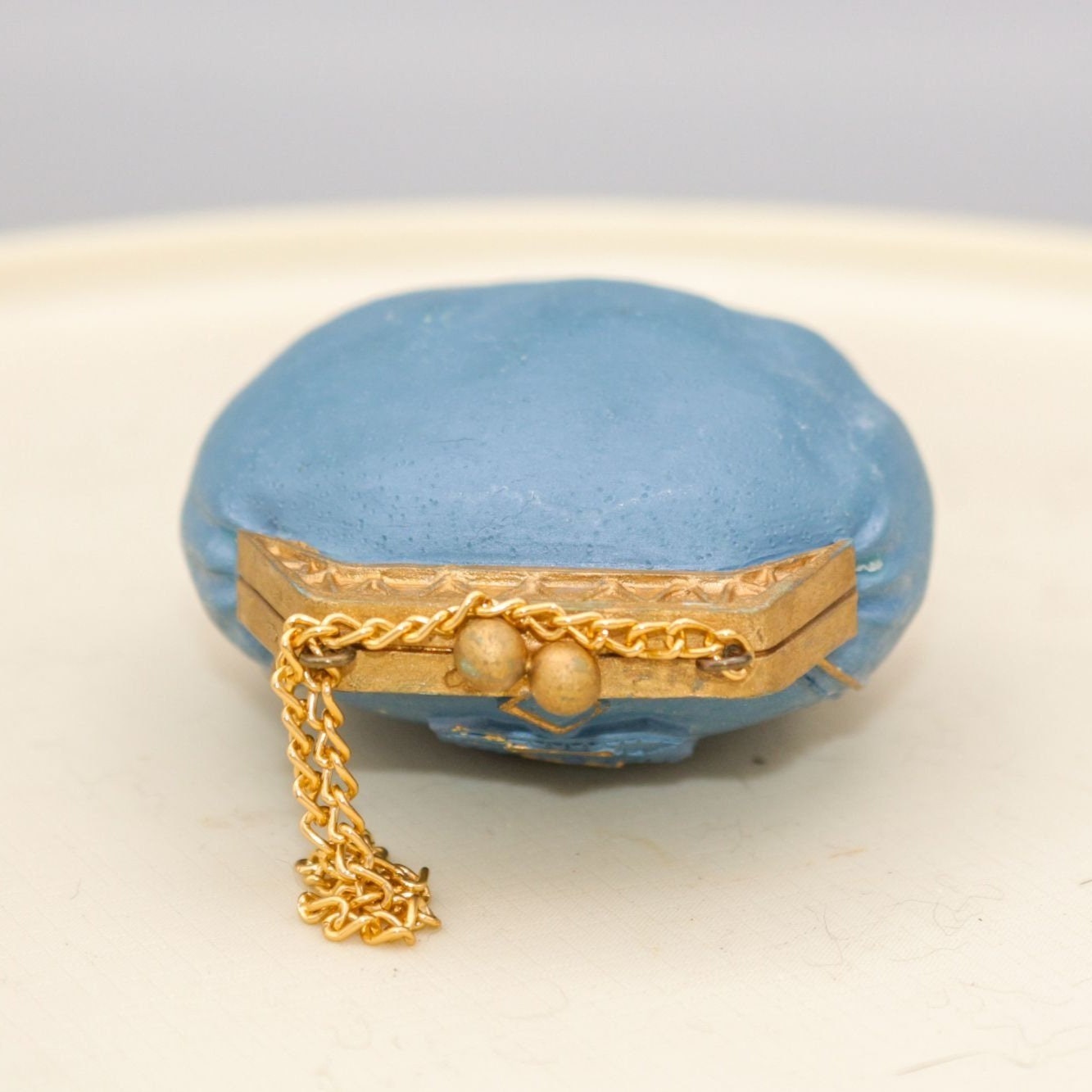 Vintage Miniature Handbag Figurine Blue and Gold Chain