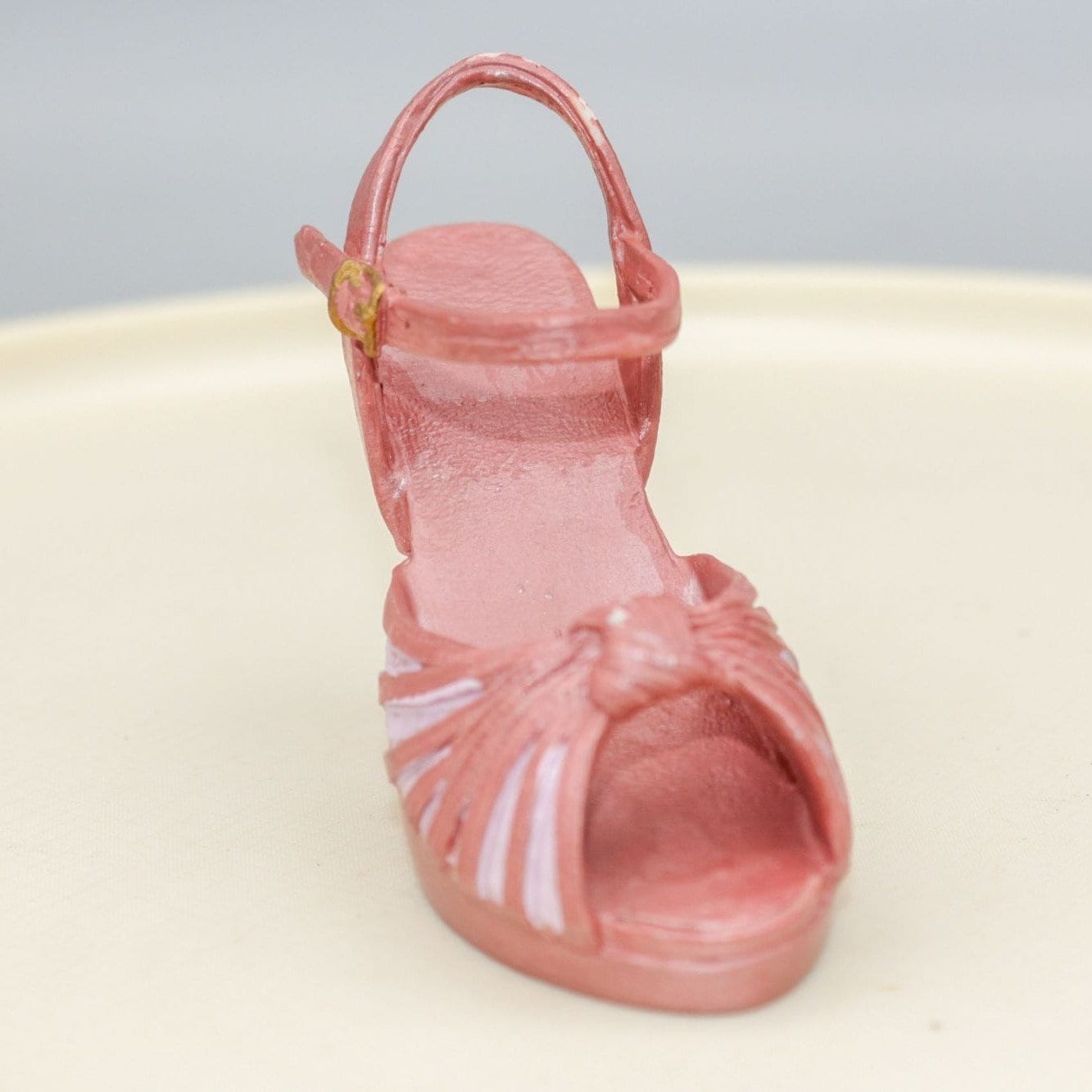 Miniature Shoe Figurine Pink Strappy Sandle Resin
