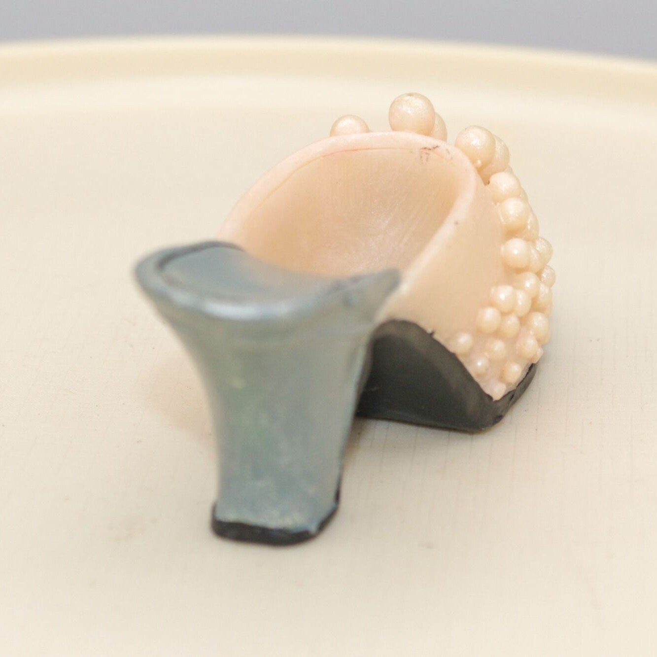 Vintage Miniature Shoe Figurine Pink Pearl and Black