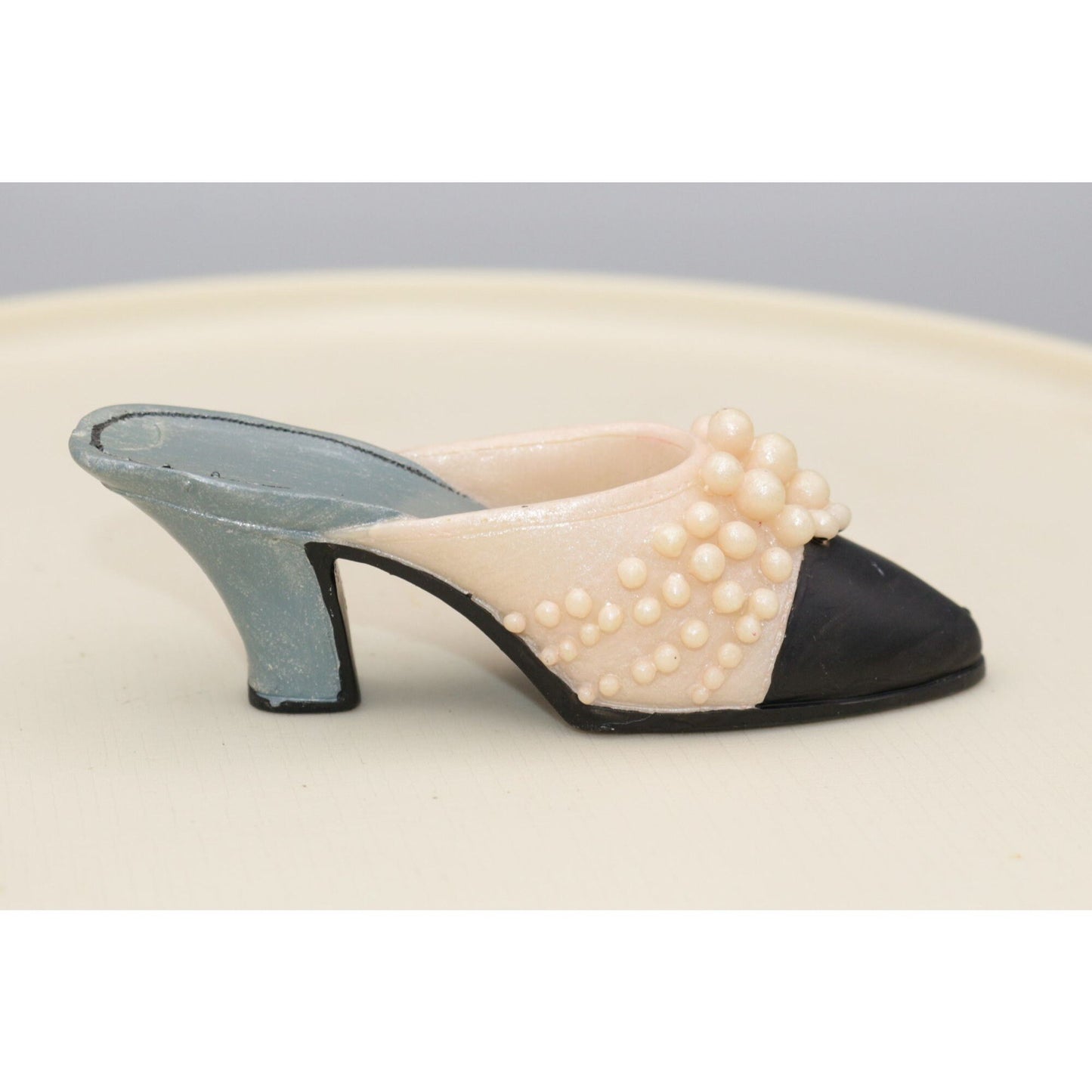 Vintage Miniature Shoe Figurine Pink Pearl and Black