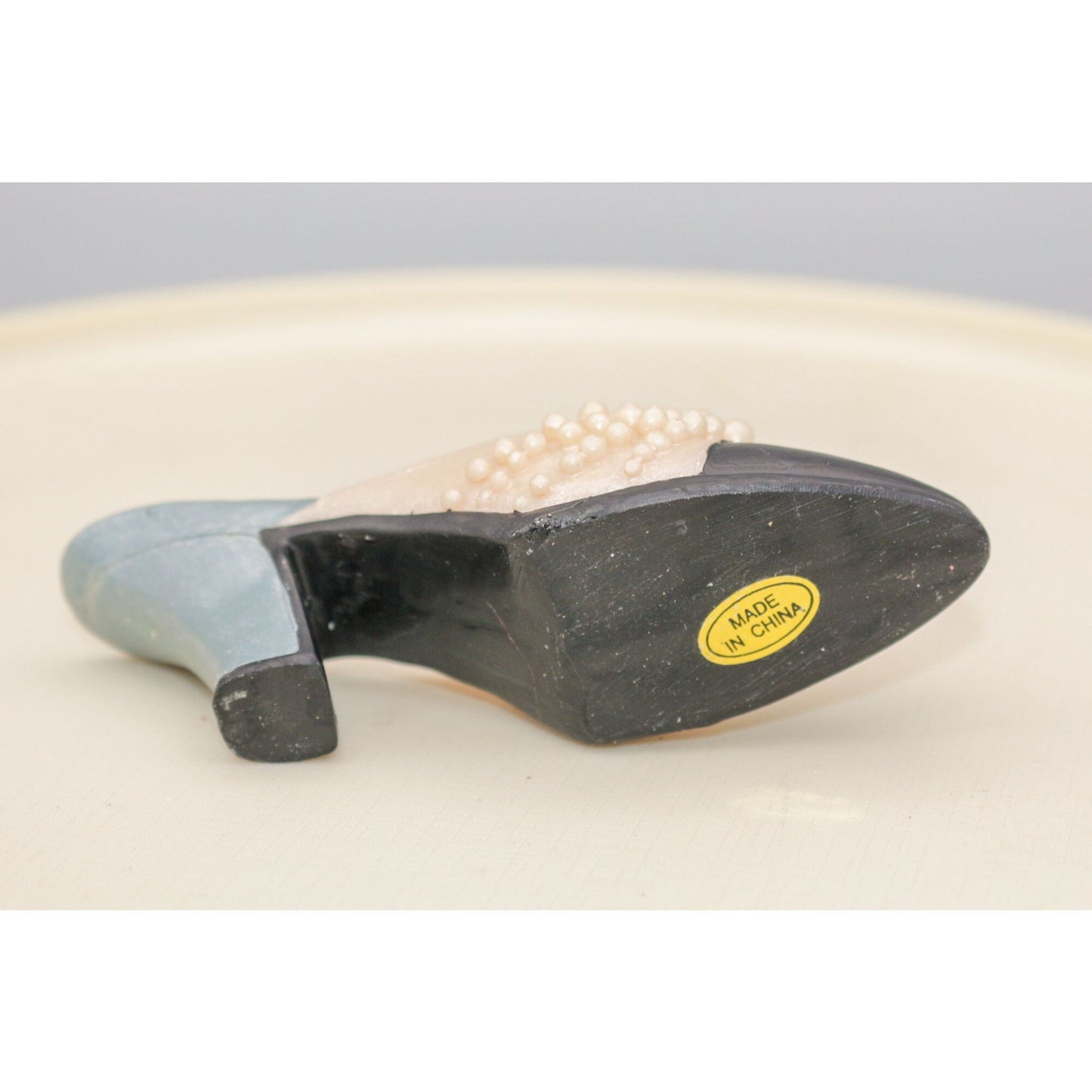Vintage Miniature Shoe Figurine Pink Pearl and Black