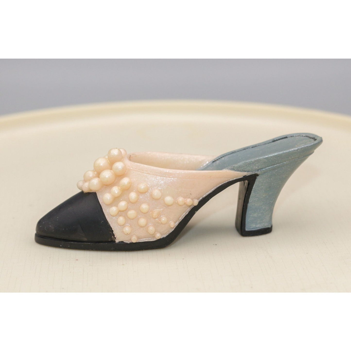 Vintage Miniature Shoe Figurine Pink Pearl and Black