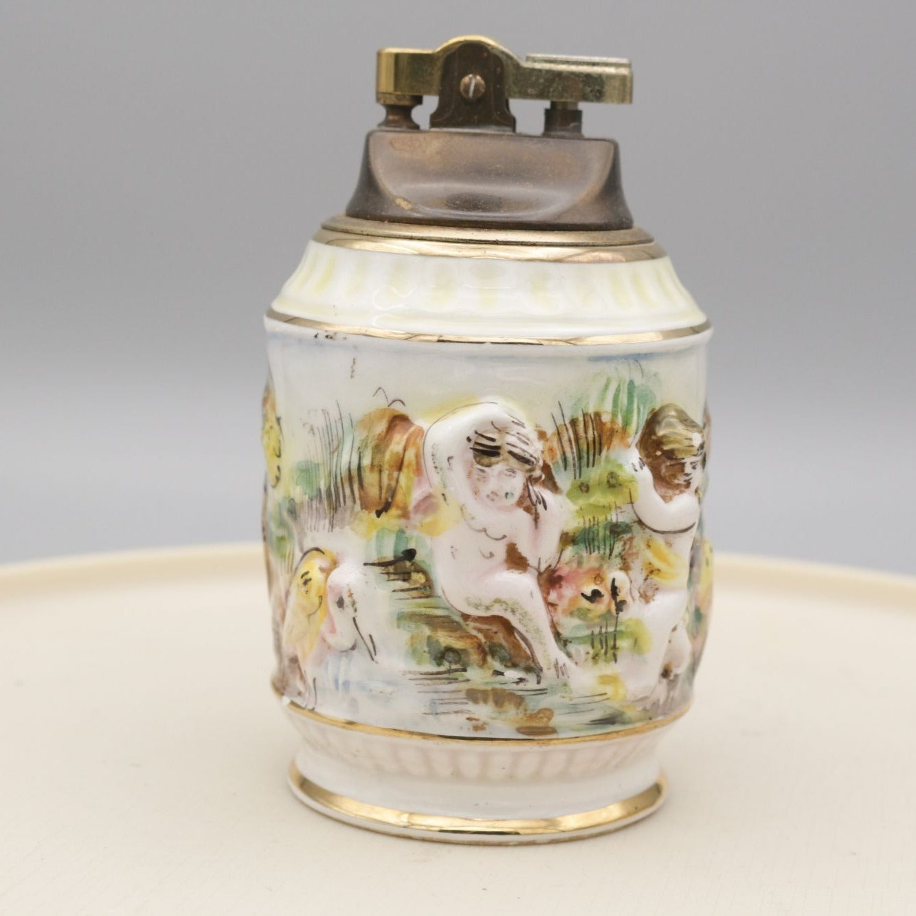 Vintage R. Capodimonte Italy Porcelain Lighter Cherub Scene