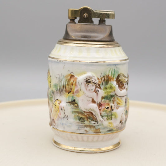 Vintage R. Capodimonte Italy Porcelain Lighter Cherub Scene