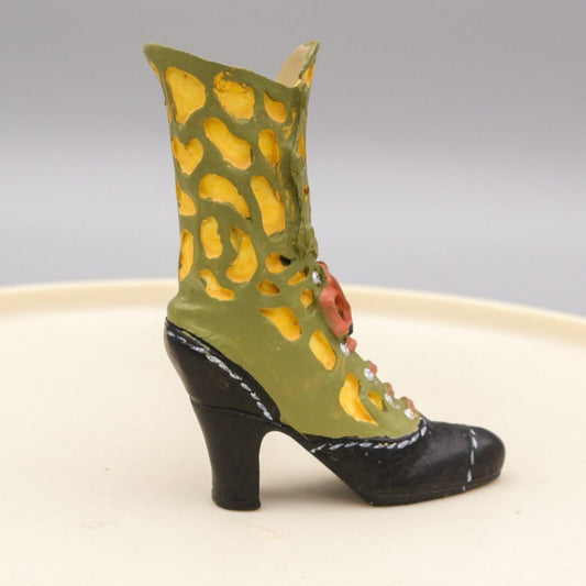 Miniature Shoe Figurine Green and Black Boot Resin Replica