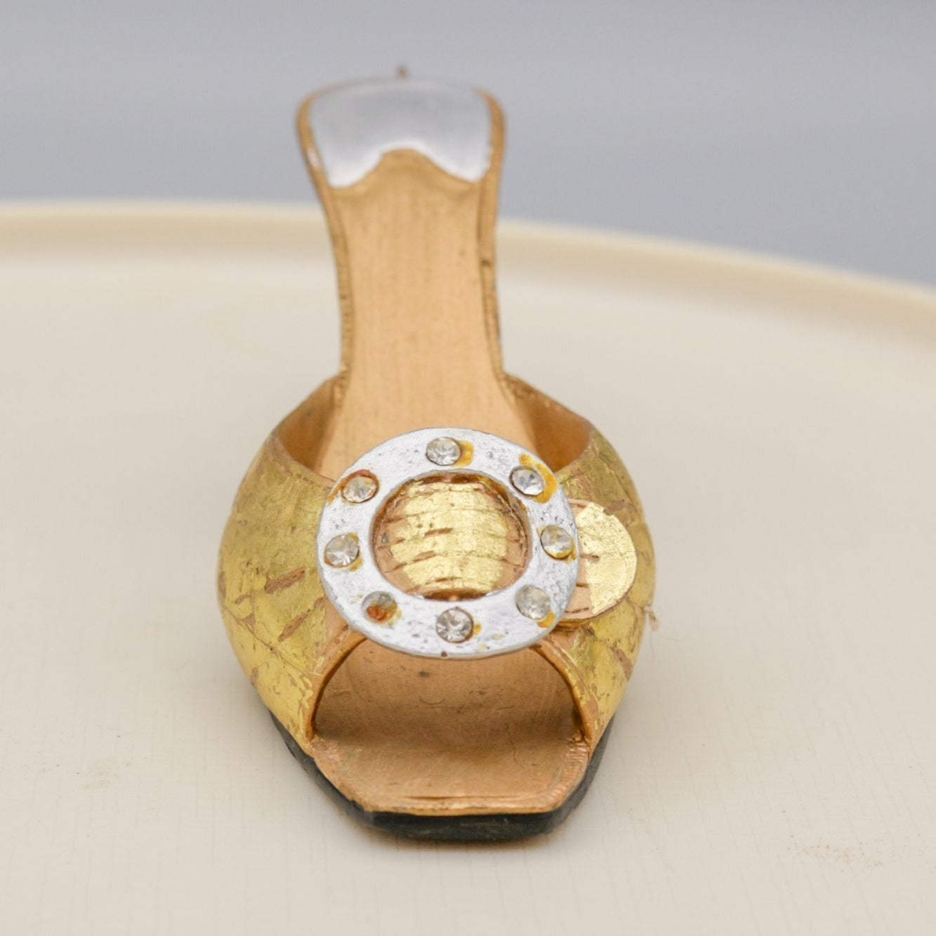 Miniature Shoe Figurine Ornament Gold Slip on Sandal