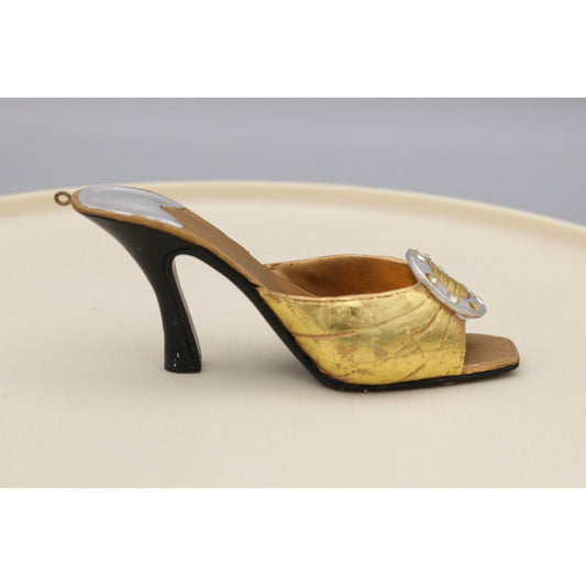 Miniature Shoe Figurine Ornament Gold Slip on Sandal
