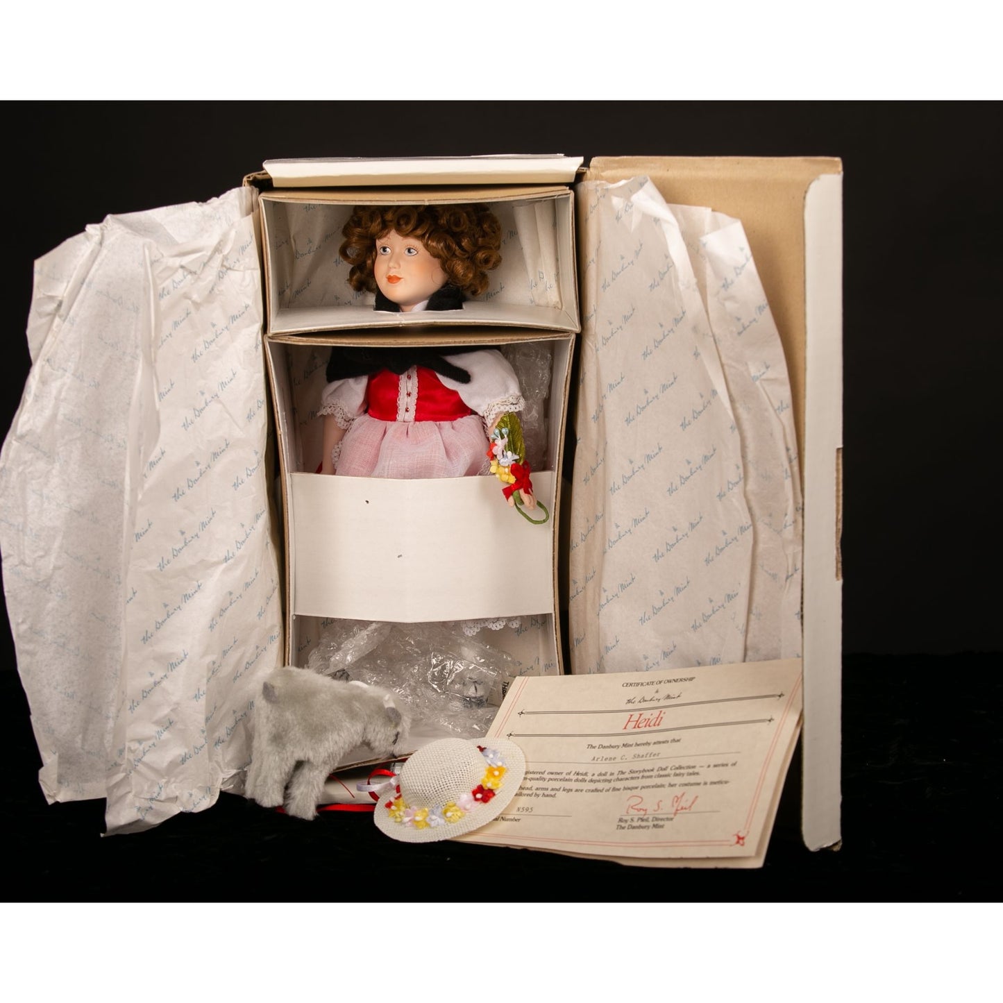 Vintage 1990s Danbury Mint Heidi Porcelain Doll New In Box Storybook Collection