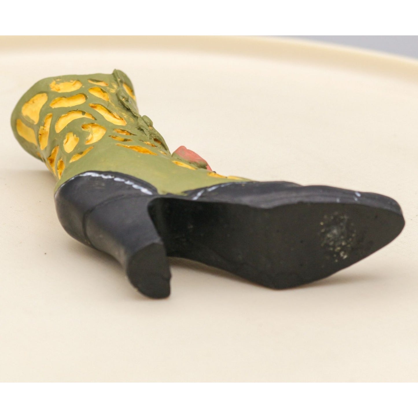 Miniature Shoe Figurine Green and Black Boot Resin Replica