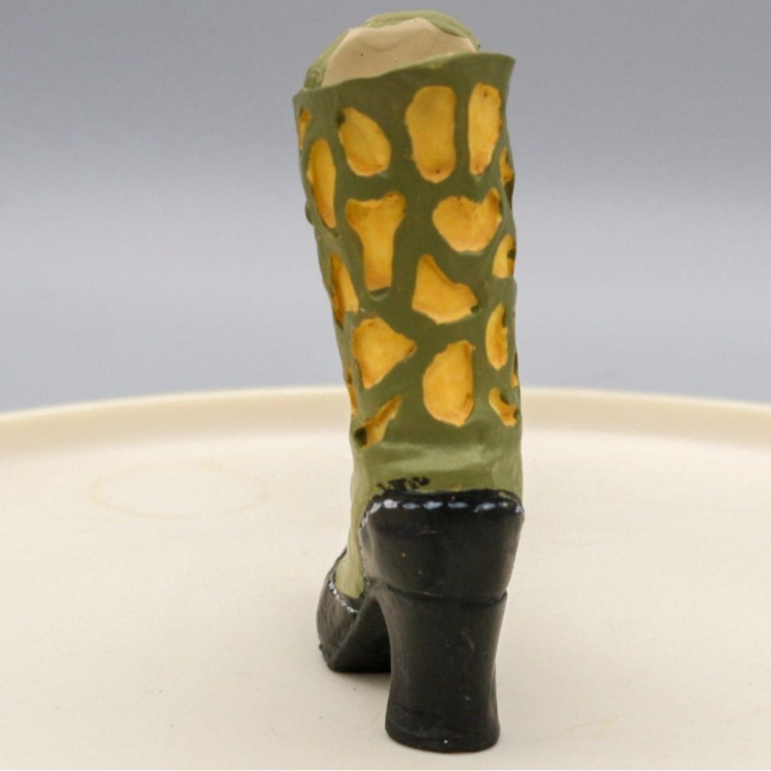 Miniature Shoe Figurine Green and Black Boot Resin Replica