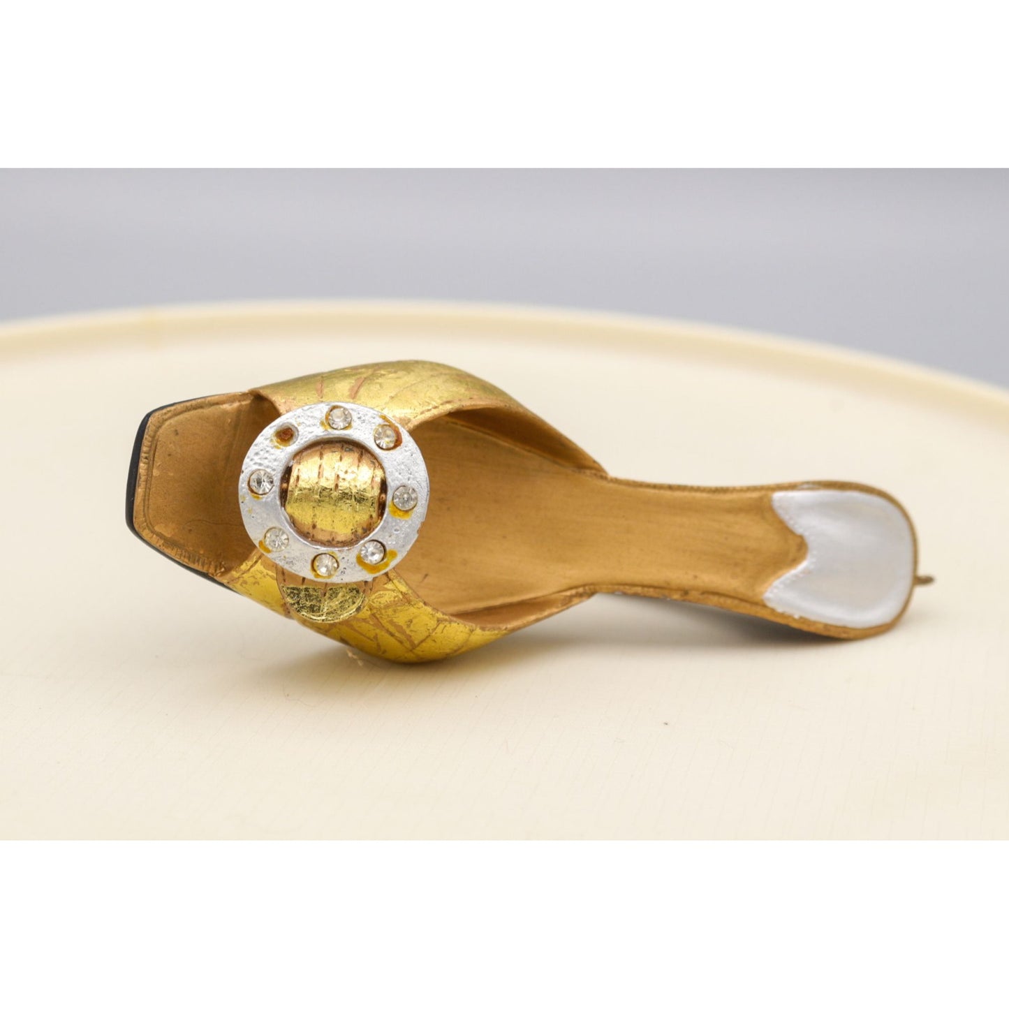Miniature Shoe Figurine Ornament Gold Slip on Sandal