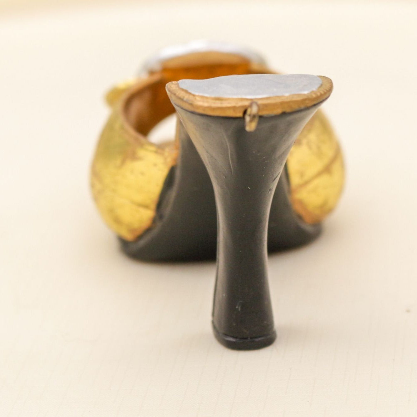 Miniature Shoe Figurine Ornament Gold Slip on Sandal