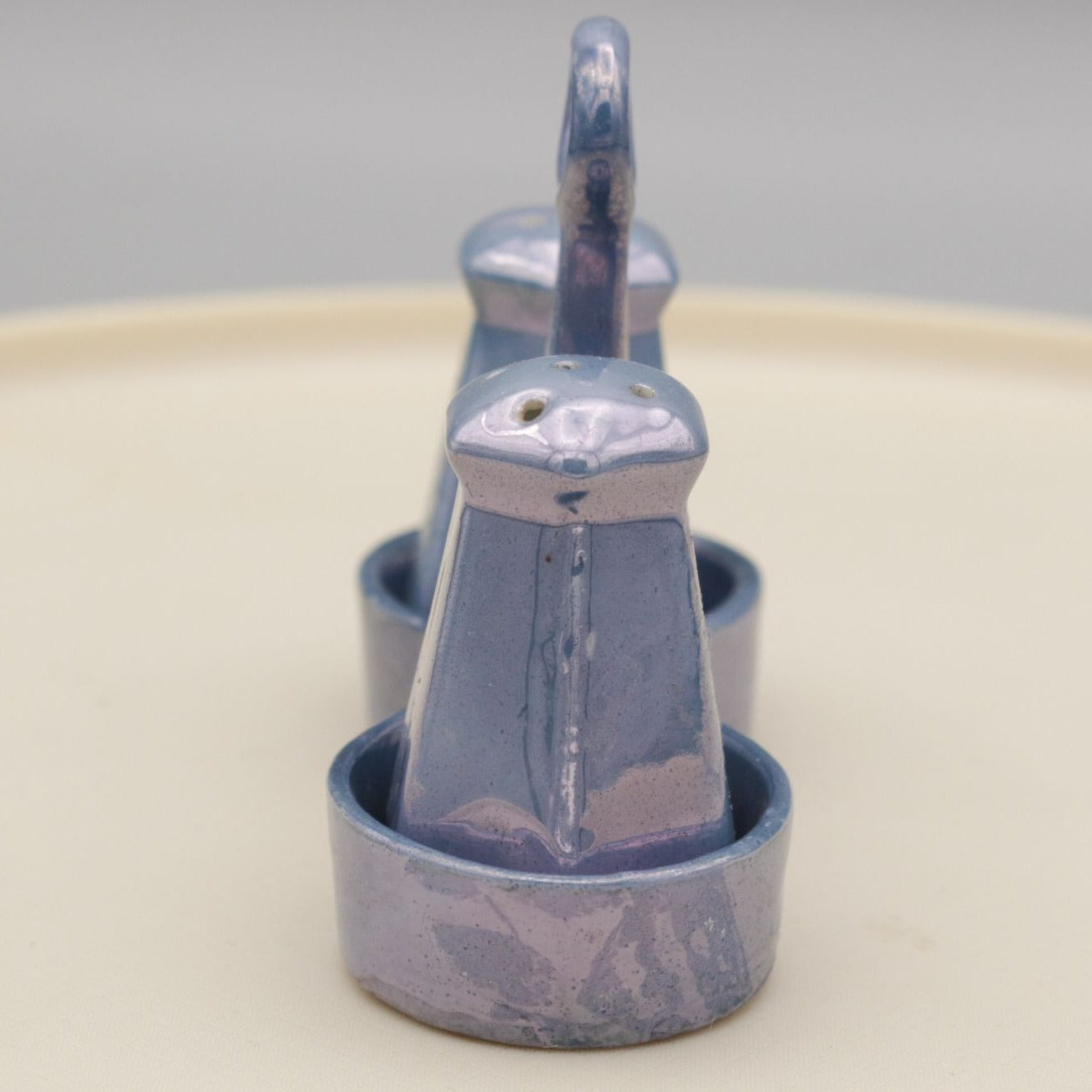 Vintage Blue Lusterware Salt and Pepper Shaker in Caddy Made in Japan Miniature