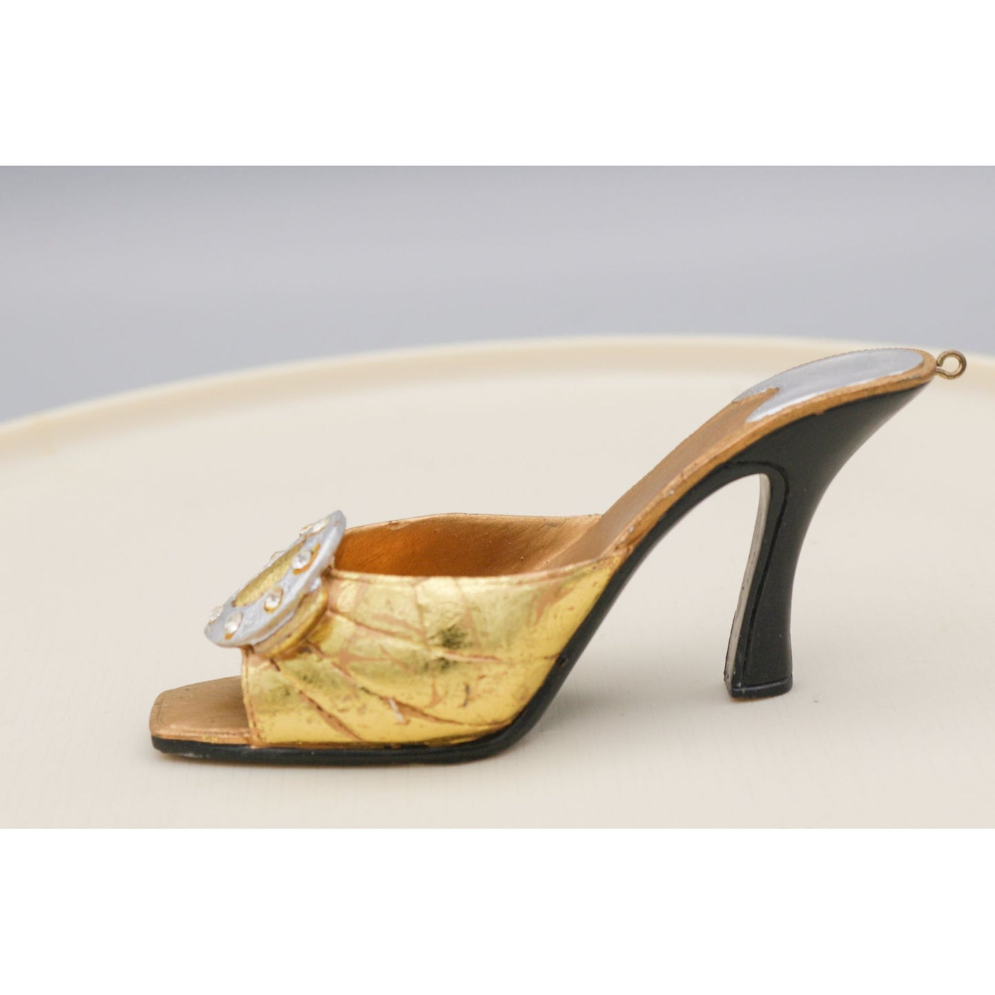 Miniature Shoe Figurine Ornament Gold Slip on Sandal