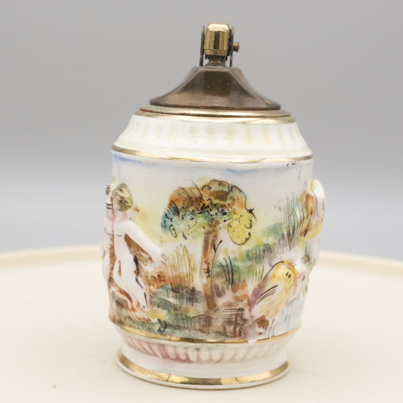 Vintage R. Capodimonte Italy Porcelain Lighter Cherub Scene