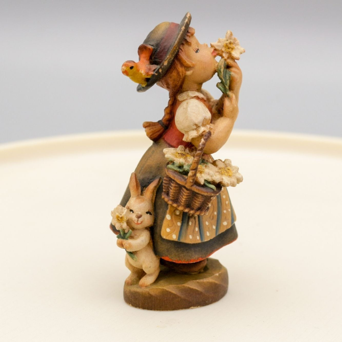 Vintage ANRI Ferrandiz Italy Wooden Hand Carved Figurine Girl With Flowers