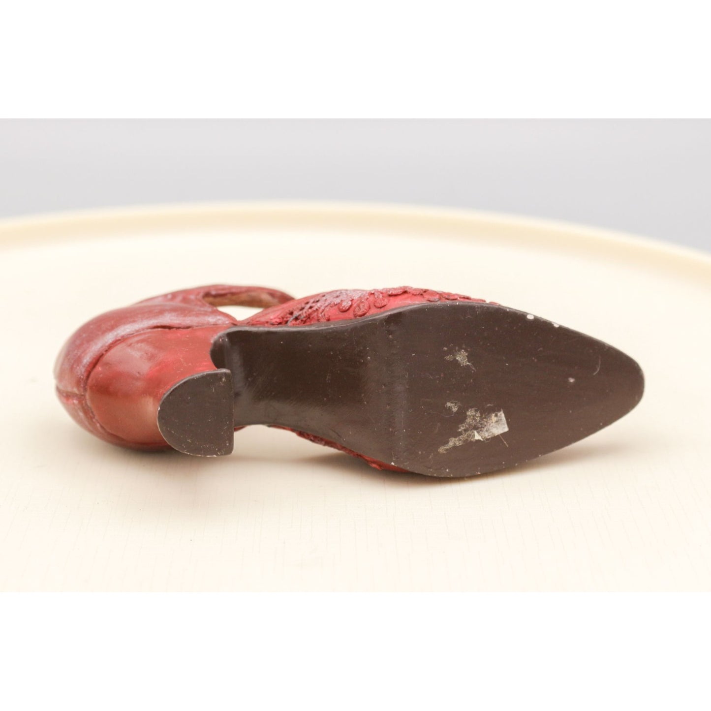 Miniature Shoe Figurine Red Lace Pattern Heel Hand Painted
