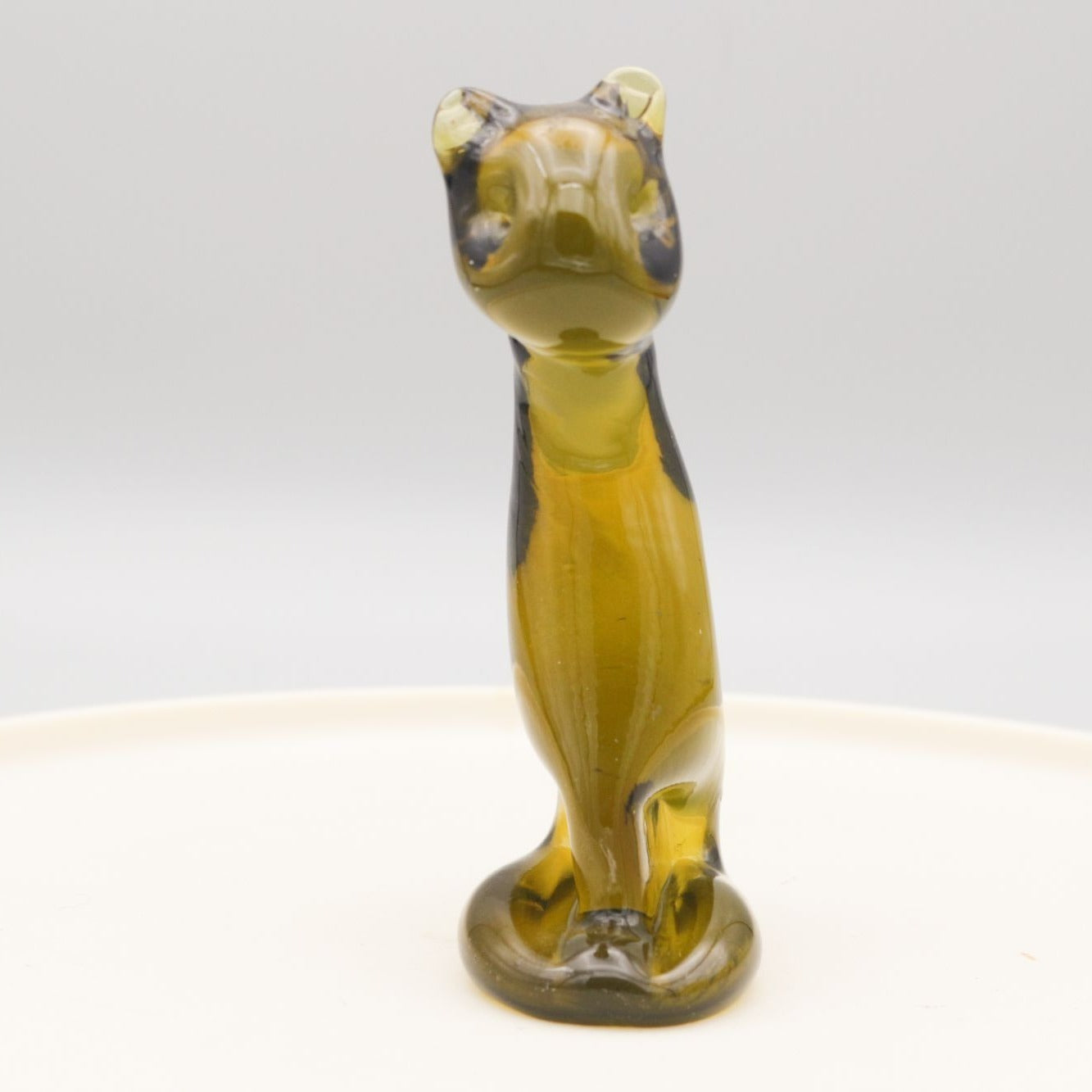 Vintage Hand Made Glass Cat Amber Green