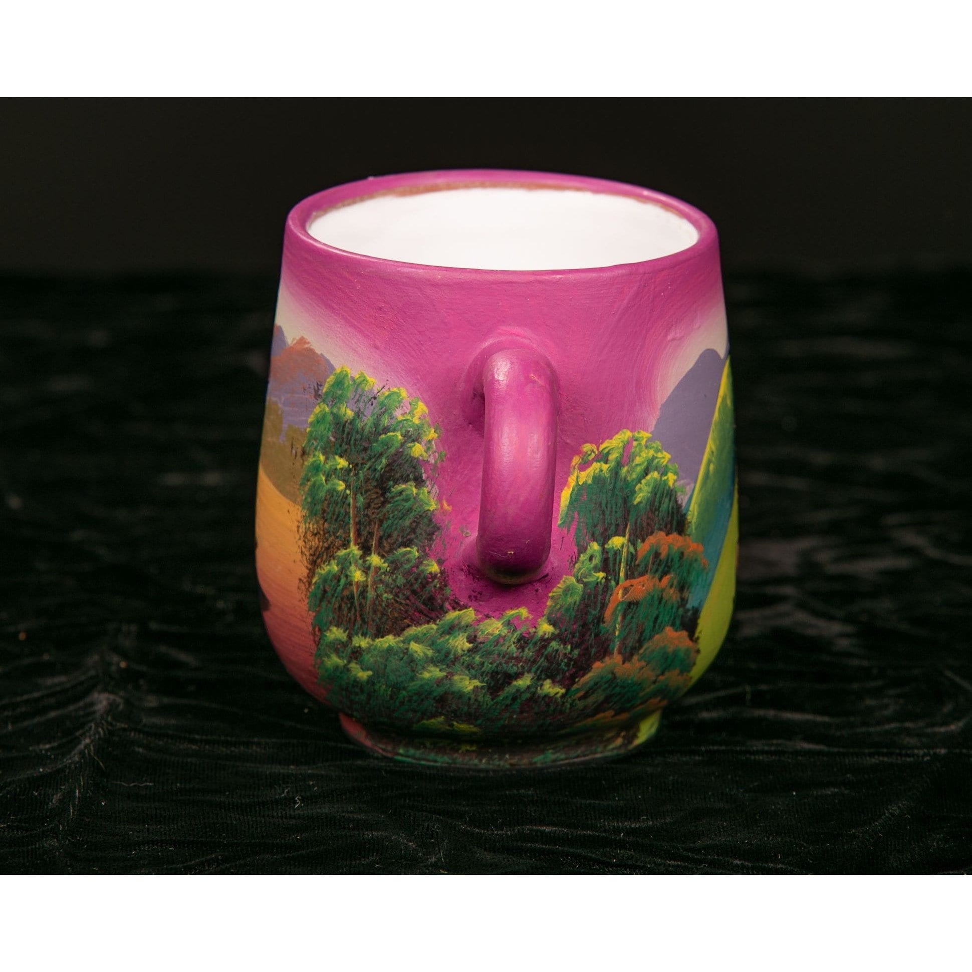 Hand Painted South American Mug Art Pottery Mountain Desert Traveller Scene