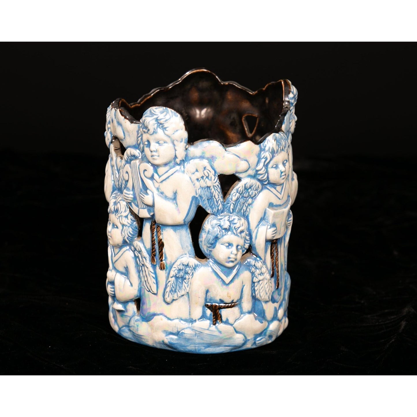 Vintage Scioto Ceramics Angel 1995 Candle Holder Blue Luster Glaze