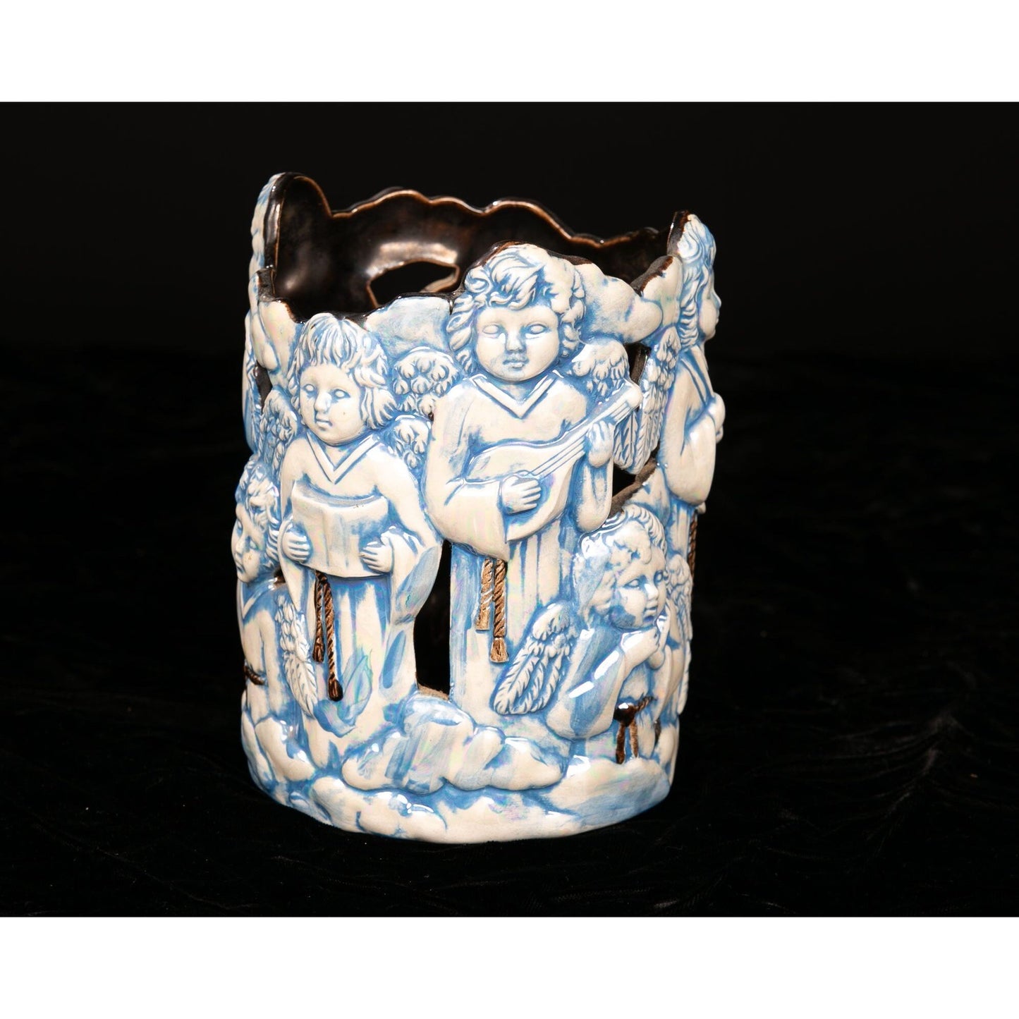 Vintage Scioto Ceramics Angel 1995 Candle Holder Blue Luster Glaze