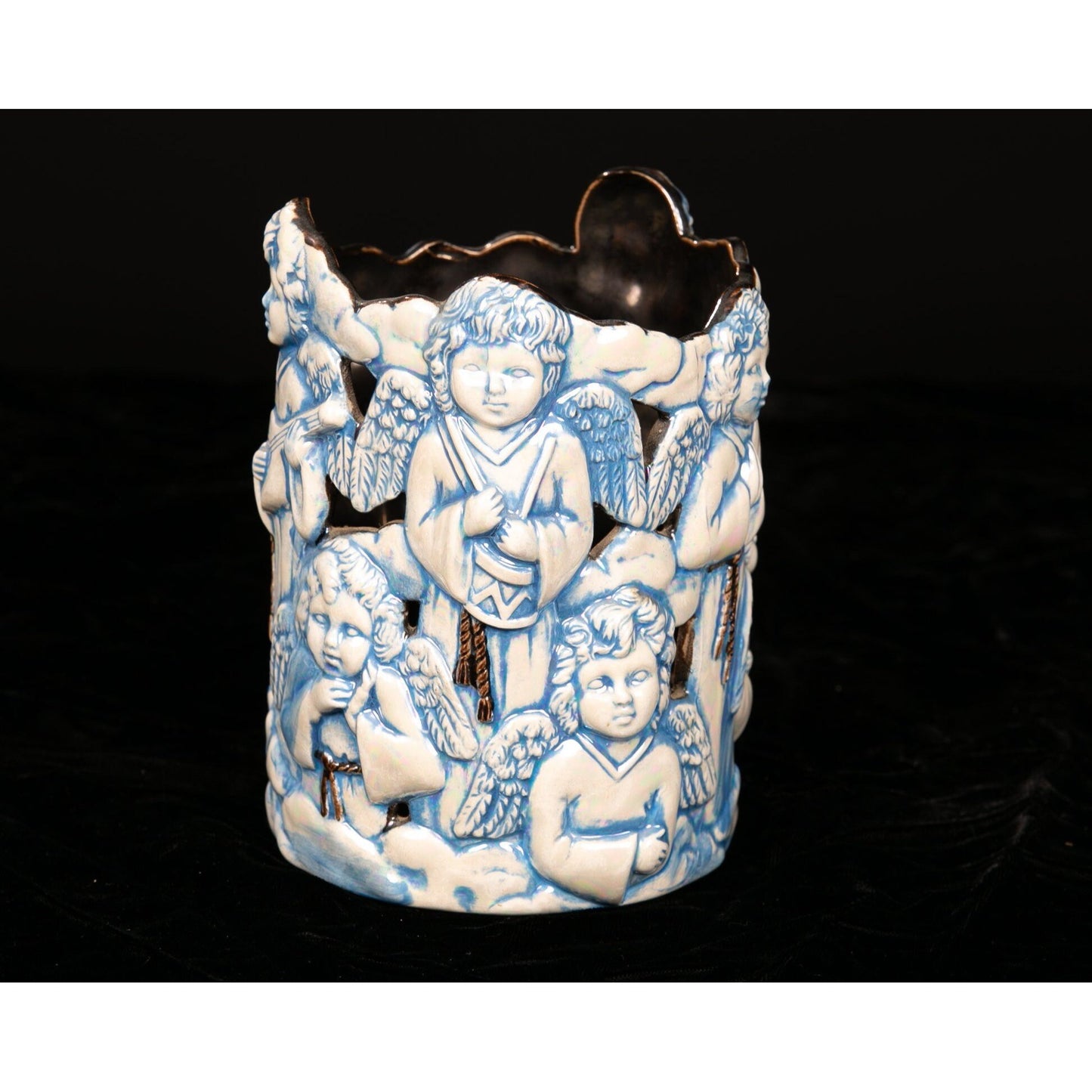 Vintage Scioto Ceramics Angel 1995 Candle Holder Blue Luster Glaze