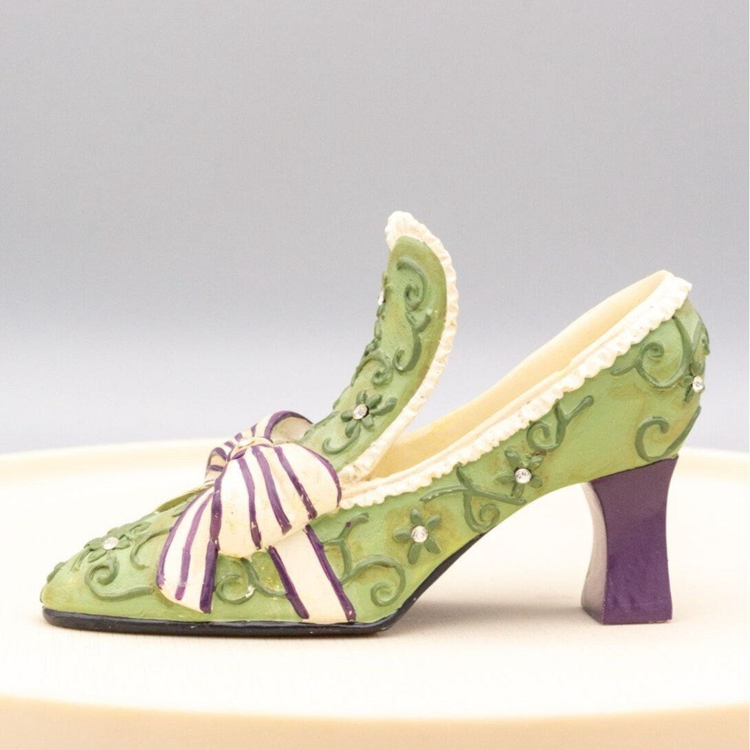 Home Interiors Shoe Figurine With Rhinestones Green and Purple