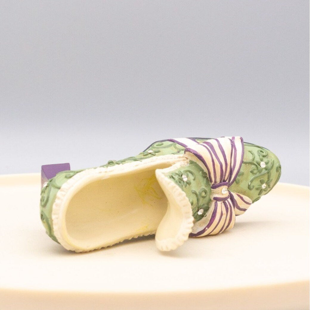 Home Interiors Shoe Figurine With Rhinestones Green and Purple