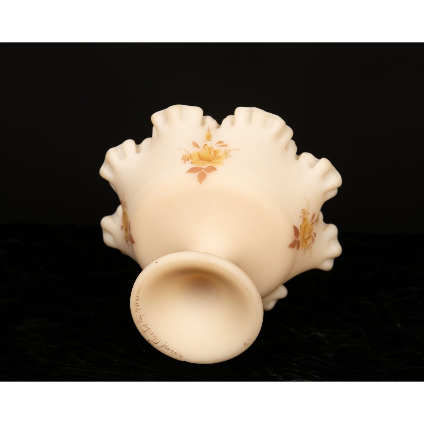 Vintage Hand Painted Fenton Satin Glass Footed Compote Cream Color