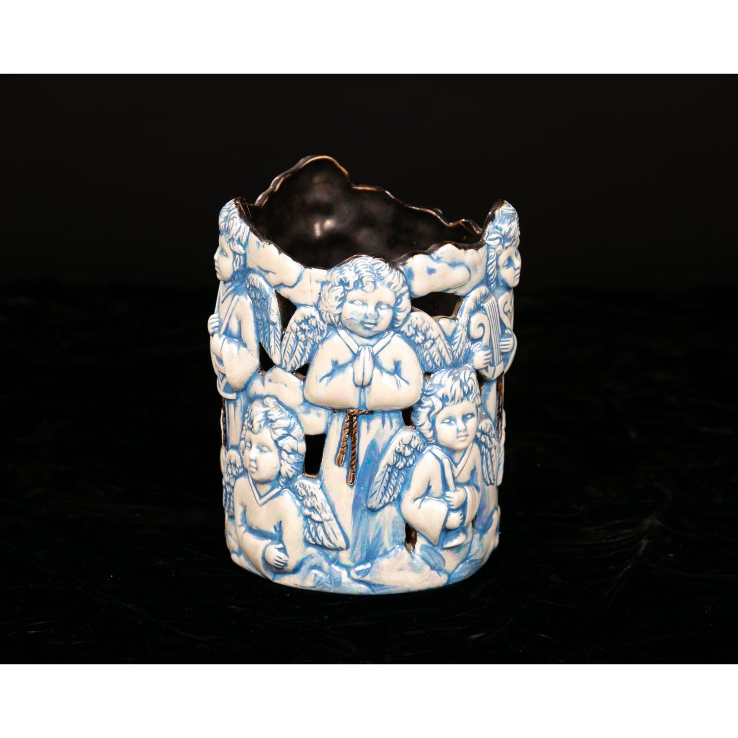 Vintage Scioto Ceramics Angel 1995 Candle Holder Blue Luster Glaze
