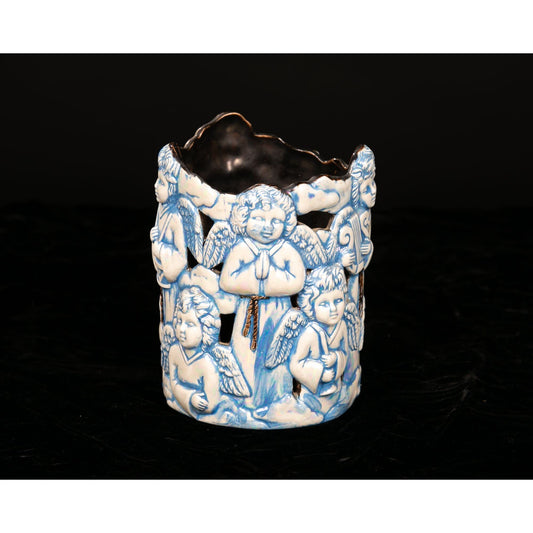 Vintage Scioto Ceramics Angel 1995 Candle Holder Blue Luster Glaze