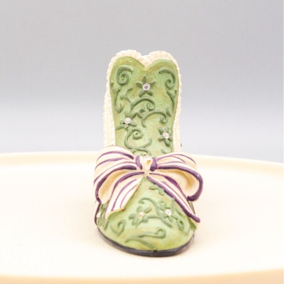 Home Interiors Shoe Figurine With Rhinestones Green and Purple