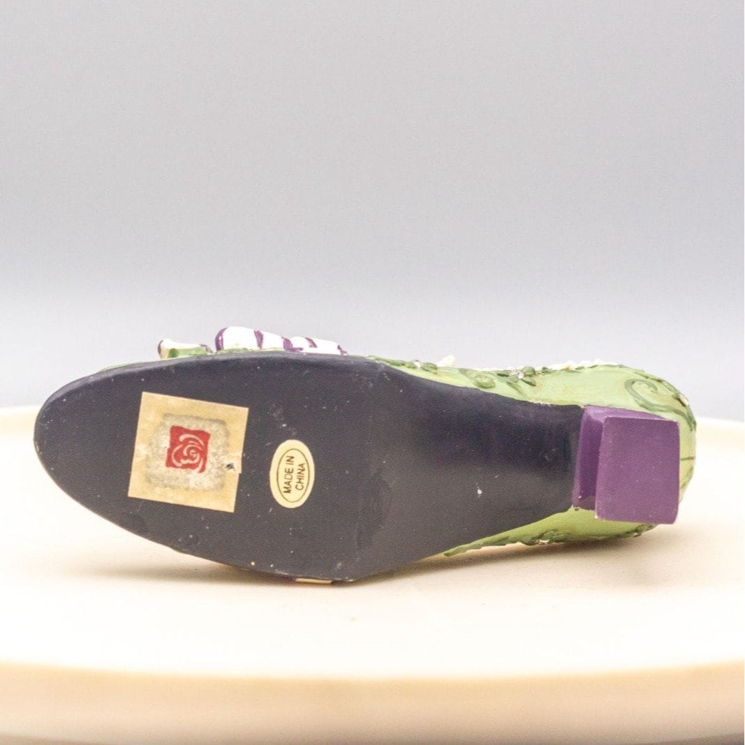 Home Interiors Shoe Figurine With Rhinestones Green and Purple