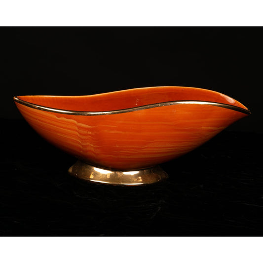 Vintage McCoy USA COnsole Bowl Orange 23K Shafer Gold Trim