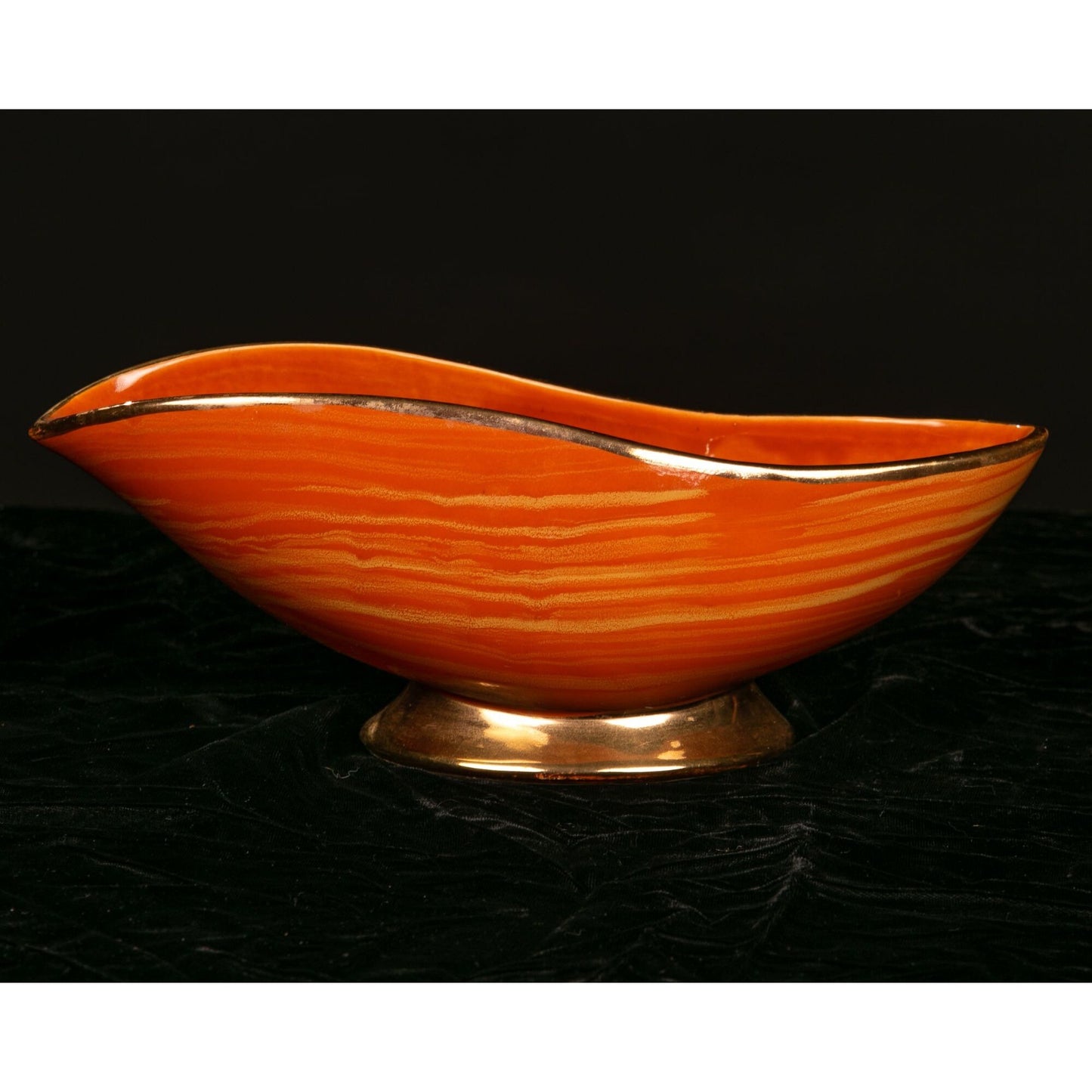 Vintage McCoy USA COnsole Bowl Orange 23K Shafer Gold Trim