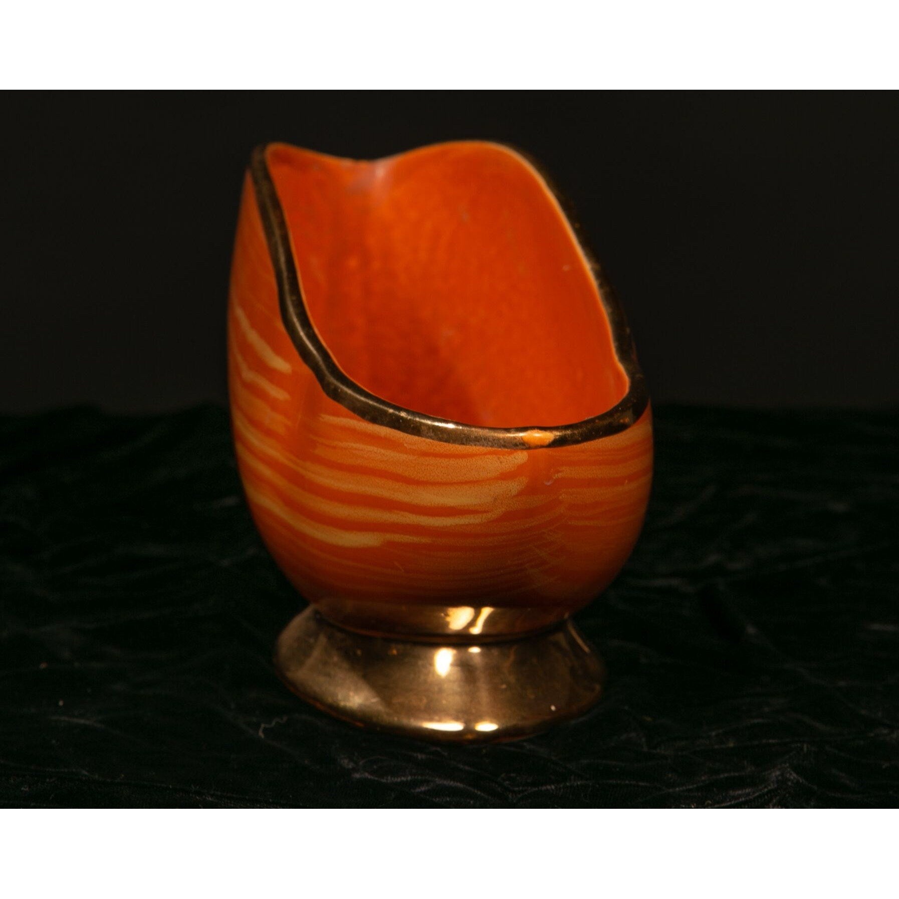 Vintage McCoy USA COnsole Bowl Orange 23K Shafer Gold Trim