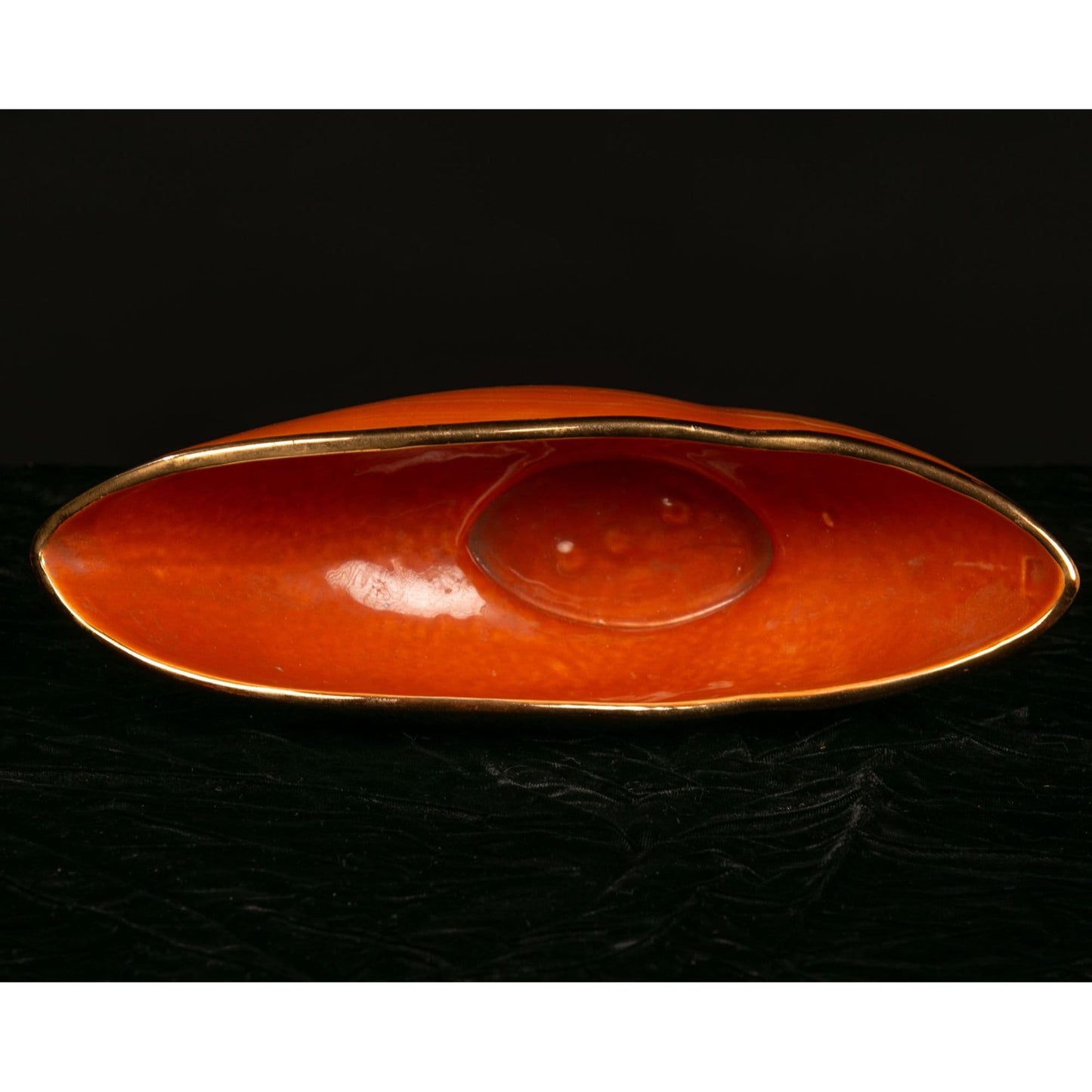 Vintage McCoy USA COnsole Bowl Orange 23K Shafer Gold Trim