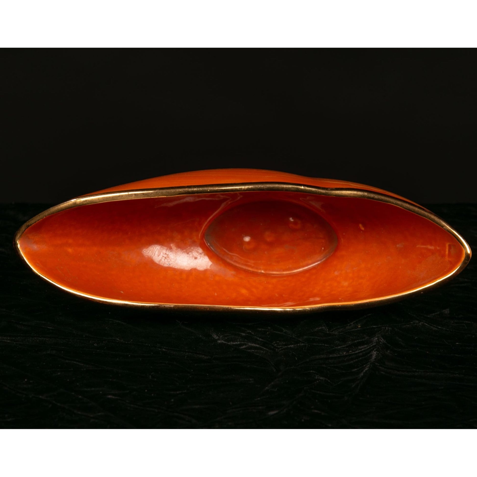Vintage McCoy USA COnsole Bowl Orange 23K Shafer Gold Trim
