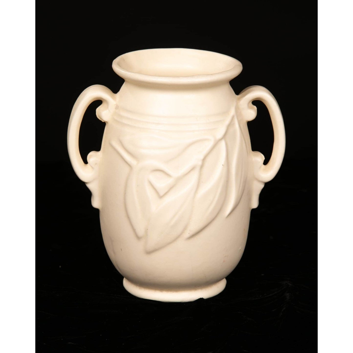 Vintage Hazel Atlas Matte White Ceramic Vase Leaf Motif