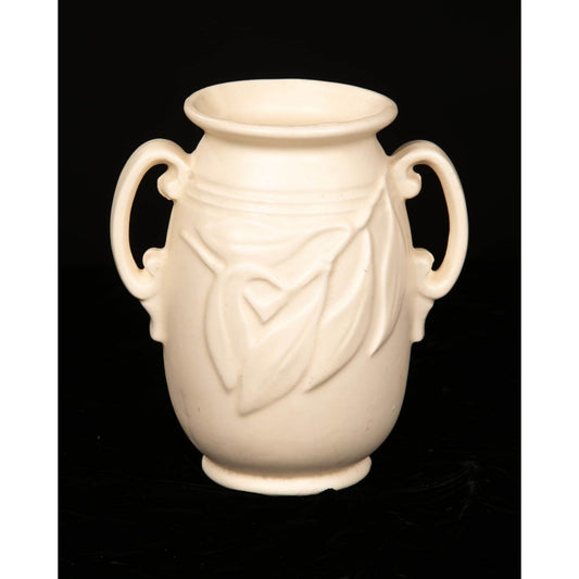 Vintage Hazel Atlas Matte White Ceramic Vase Leaf Motif