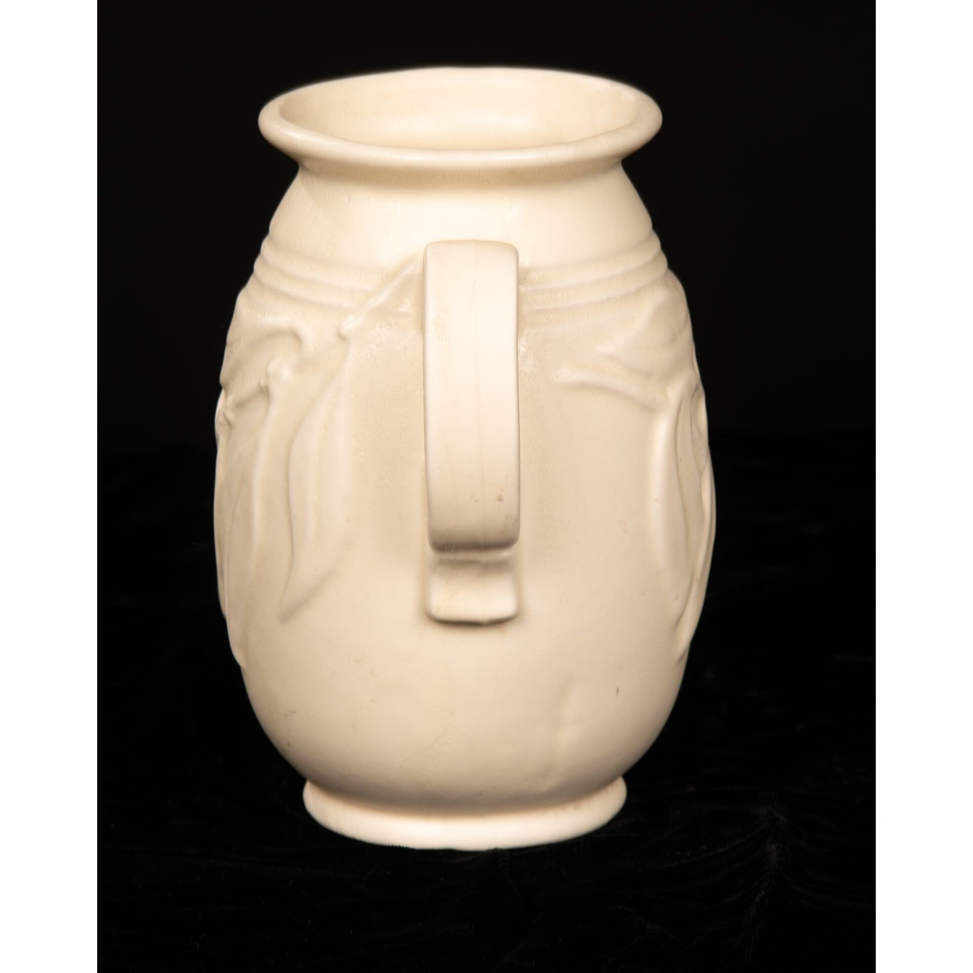 Vintage Hazel Atlas Matte White Ceramic Vase Leaf Motif