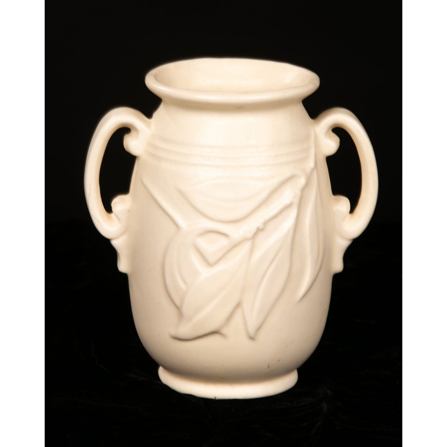 Vintage Hazel Atlas Matte White Ceramic Vase Leaf Motif