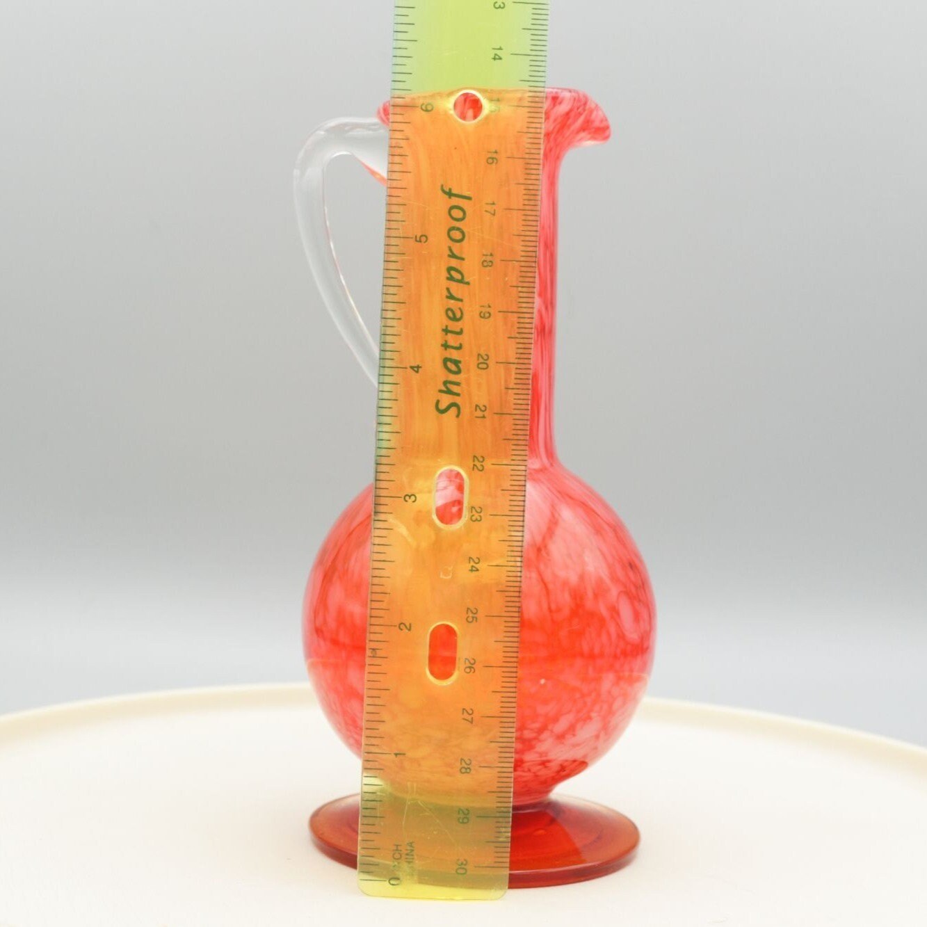Vintage Wales Made in Japan Blown Glass Pitcher Red Orange