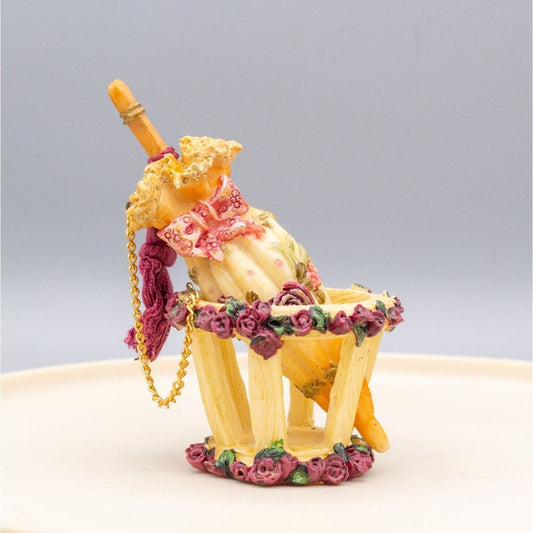 Miniature Floral Umbrella in Umbrella Stand Resin Figurine With Tassel